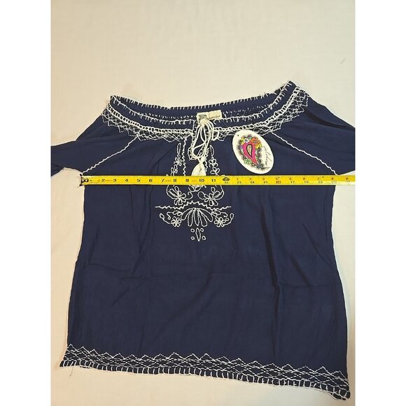 Embroidered boho top by Magazine Tassel tie front 100% Cotton Size M New - Picture 13 of 16